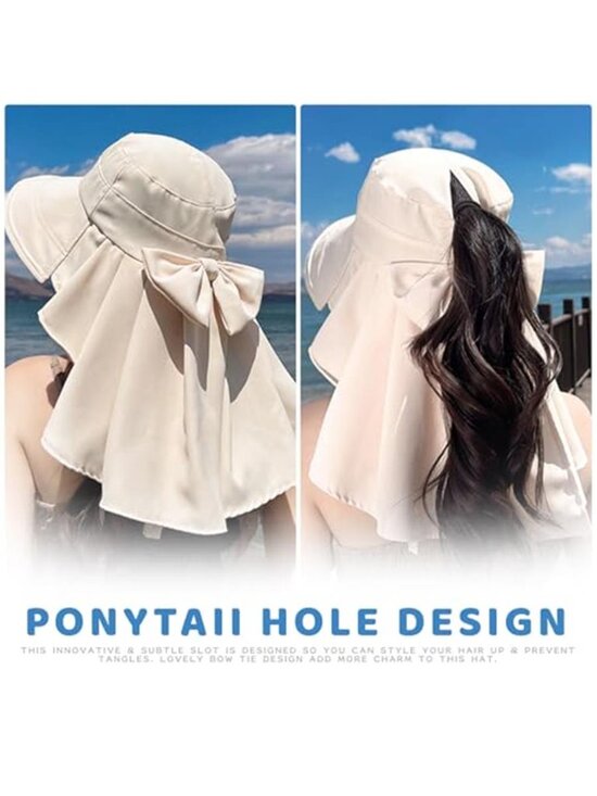 Women\'s Sun Hat UPF 50+ Wide Brim Hat with Bowknot Neck Flap Ponytail main image 4